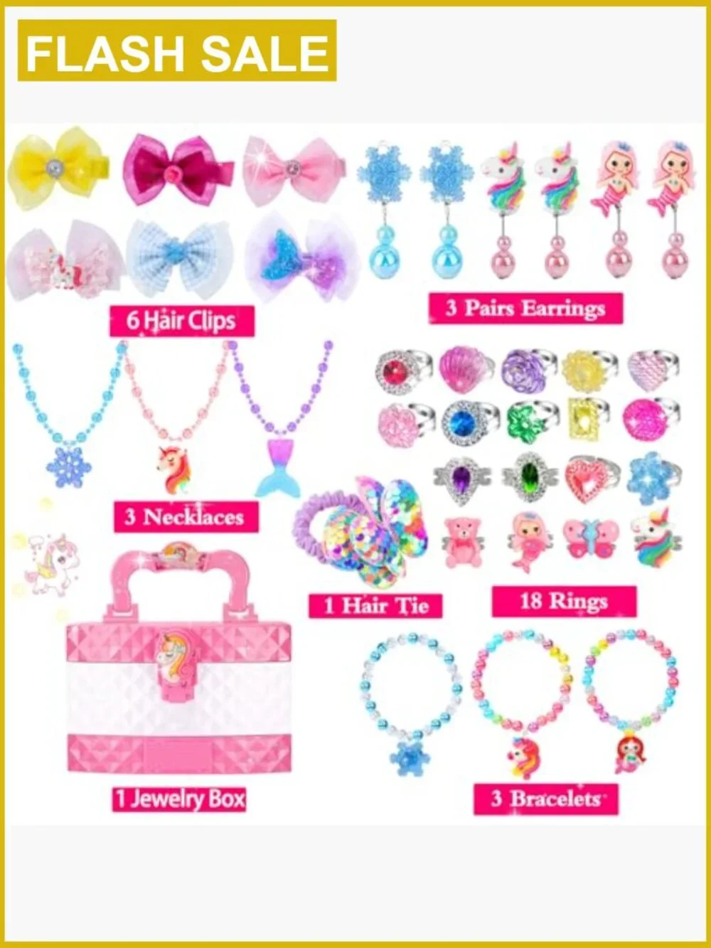 Jewelry Dress Up Set - Rings, Bracelets, Necklaces, Hair Clips, Unicorns